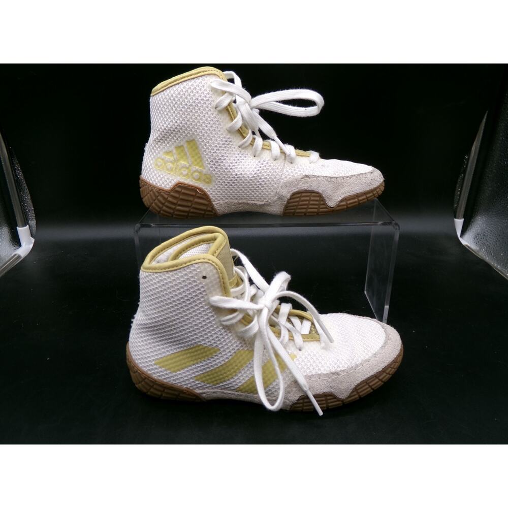 Adidas Tech Fall 2.0 White Gold High Cut Mesh Wrestling Shoes FV2469 Youth SZ 1